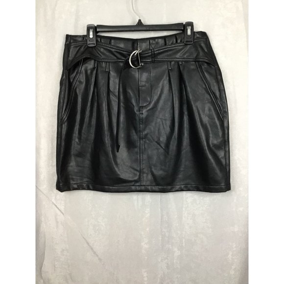 Express Faux Leather Belted Mini Skirt Size Large Black - Picture 4 of 8